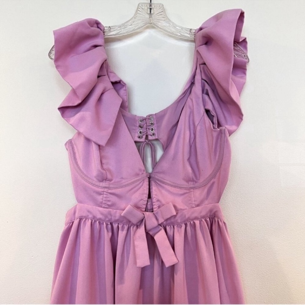 For Love & Lemons Miriam Pink Corset Back Ruffle Sleeve Maxi Dress Formal Gown - Picture 6 of 11